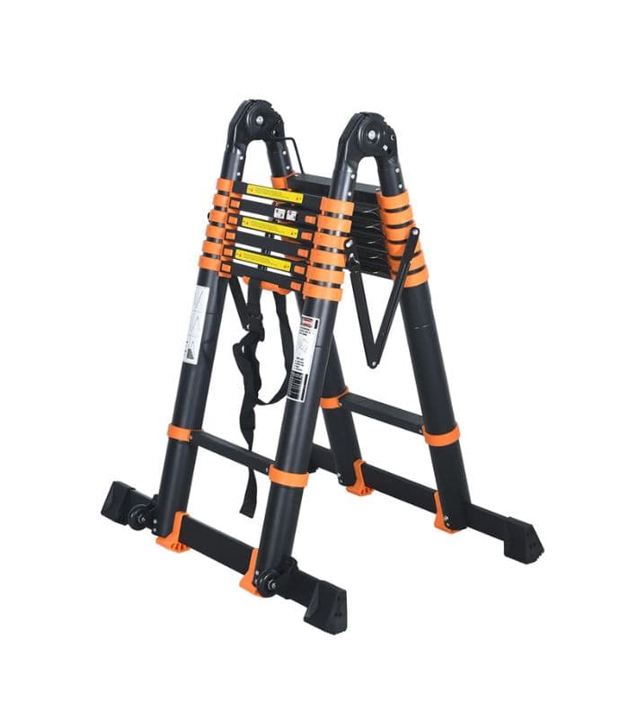 Échelle télescopique noir et orange en Aluminium double face 7,2 m