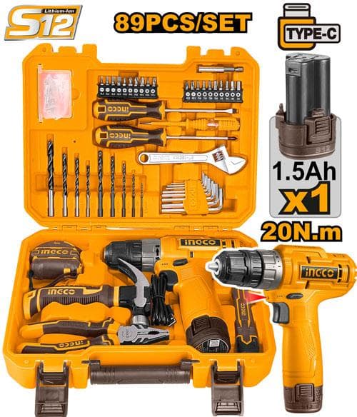 Coffret Visseuse 12 V + 89 Pièces 1 batterie 1,5 Ah - INGCO