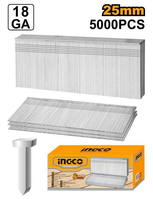 5000 Clous Galvanisés Lisses 25 mm calibre18 - 25 × 1,2 mm - INGCO