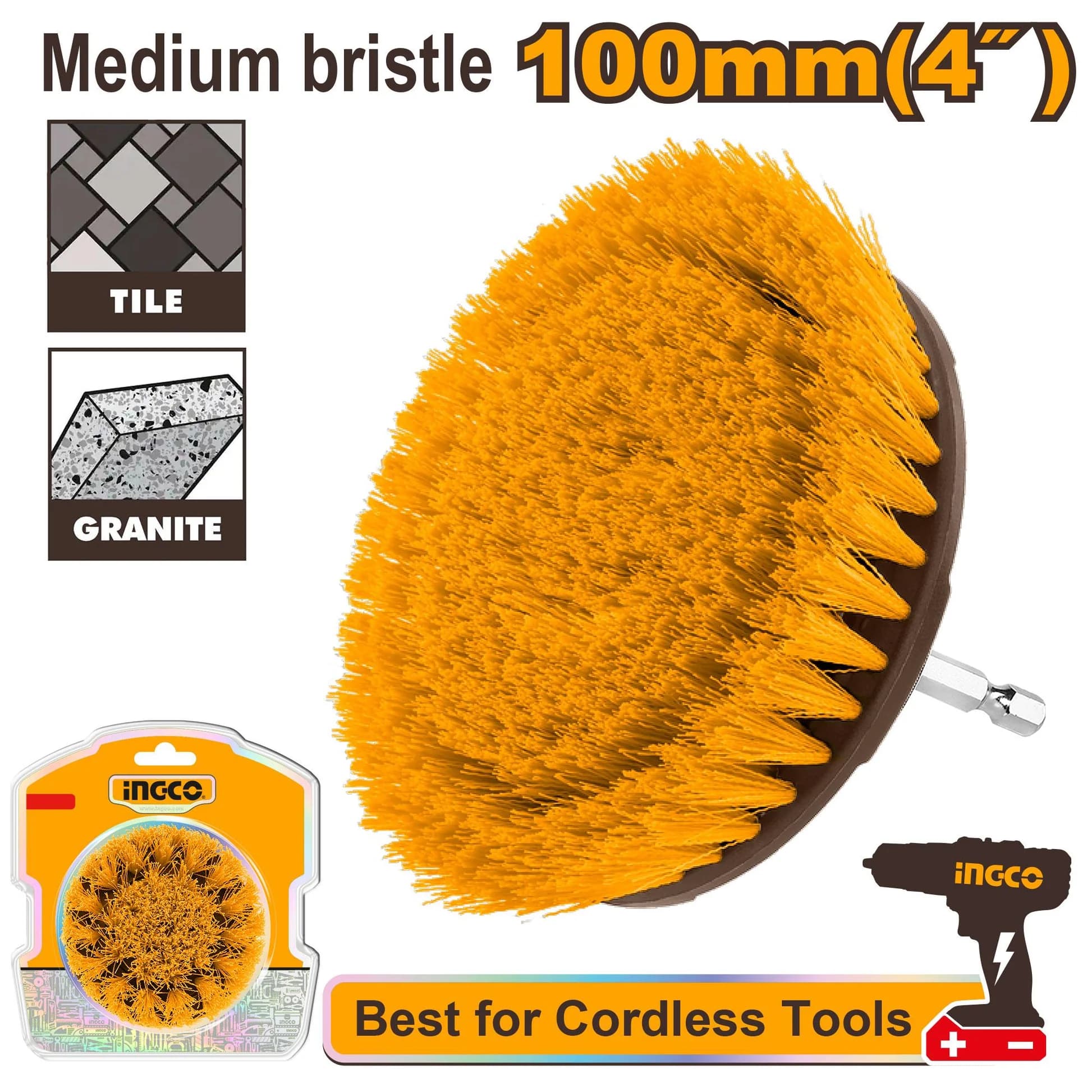 Brosse de Nettoyage 4" pour Visseuse à Poils Souples - INGCO