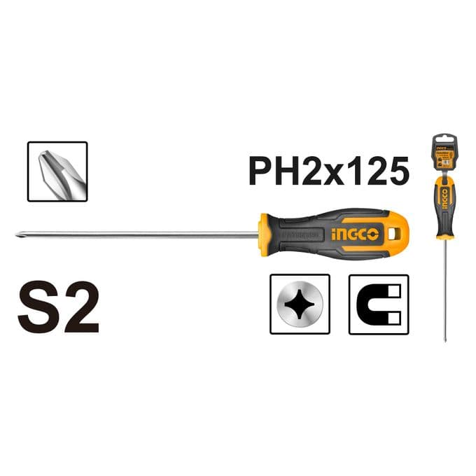 Tournevis Phillips PH2 D: 6 mm L:125 - INGCO
