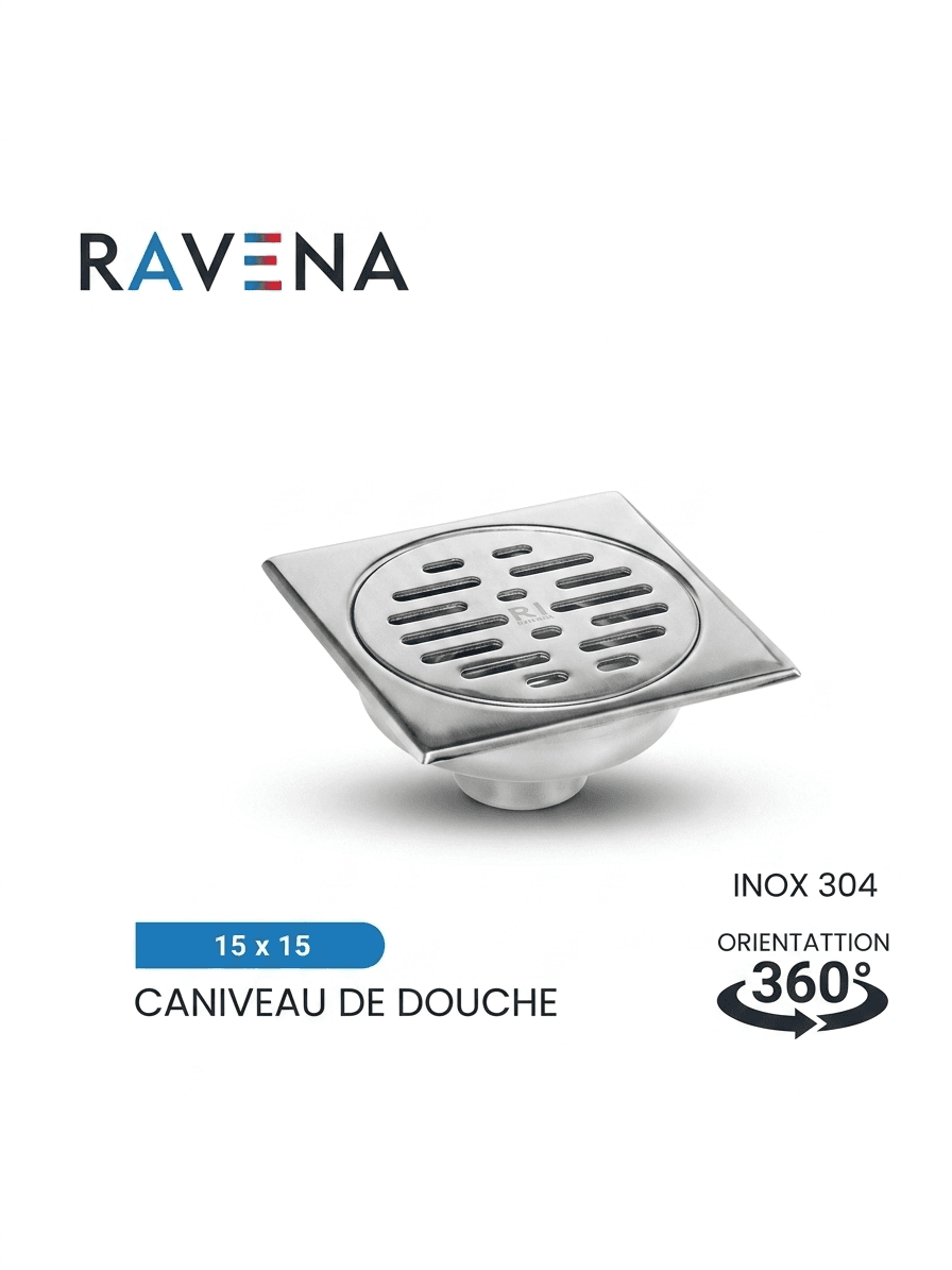Caniveau de Douche à Grille 15 × 15 cm INOX - RAVENA