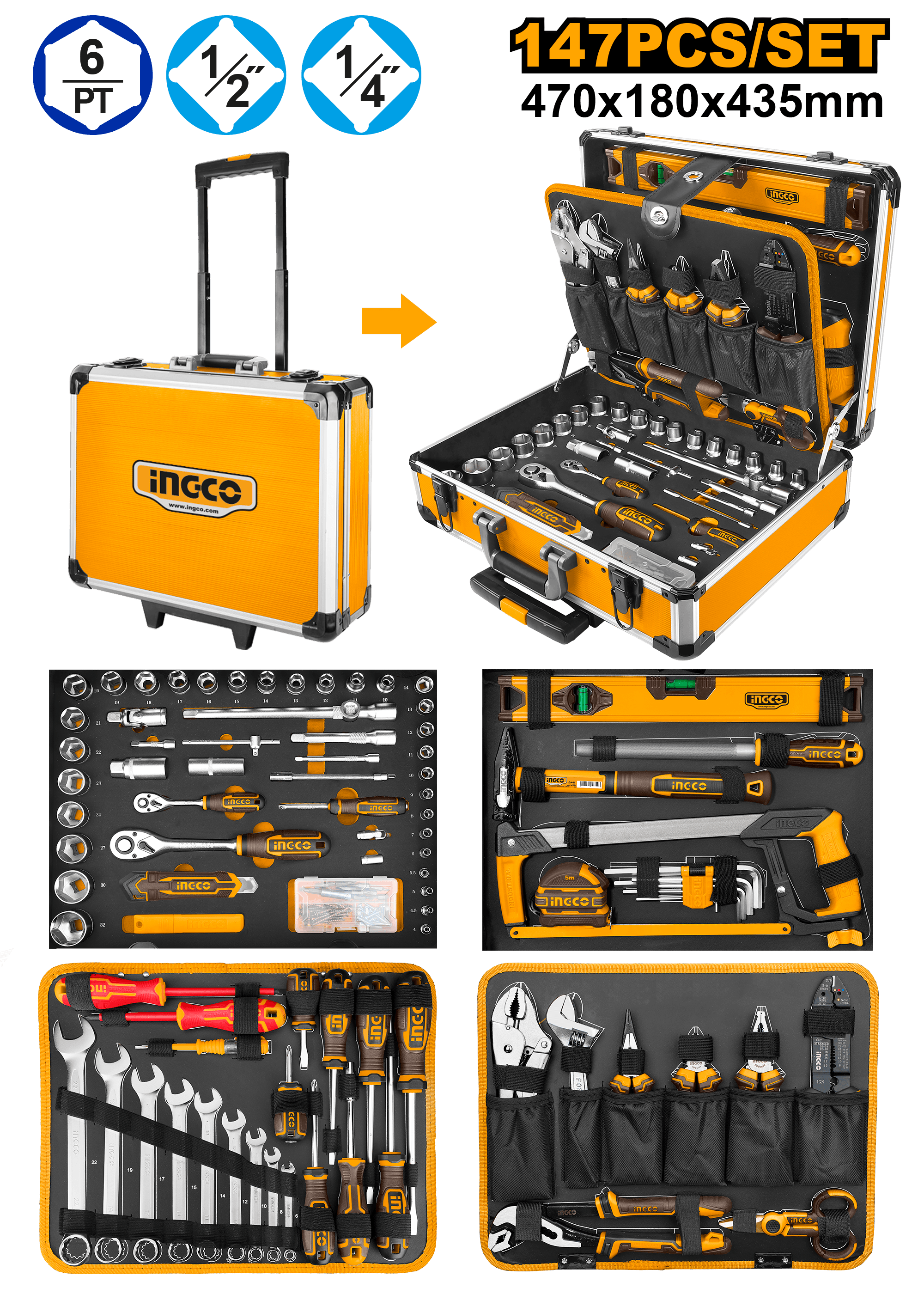 Valise D'أدوات يد 147 قطع - INGCO