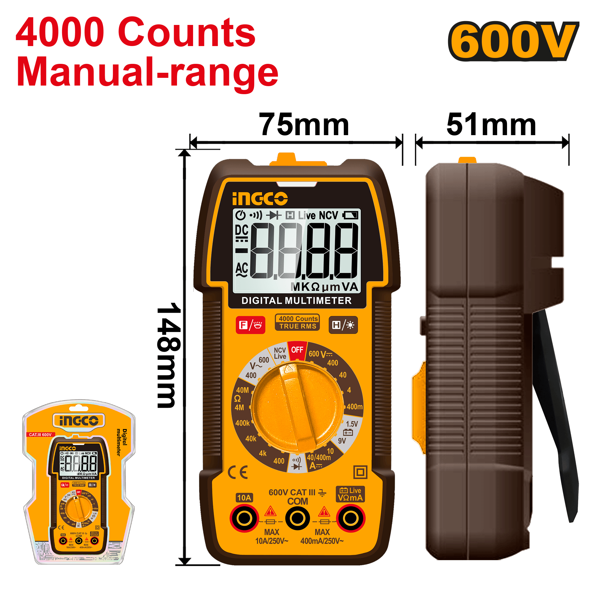 Multimètre Digital Lcd Cat.iii 600 V Ac / Dc - INGCO