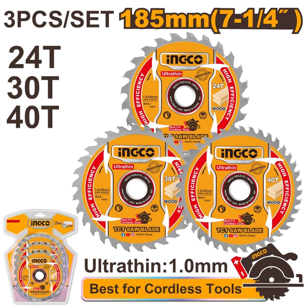 Disque Scie Circulaire 185 mm 3 Pièces - INGCO