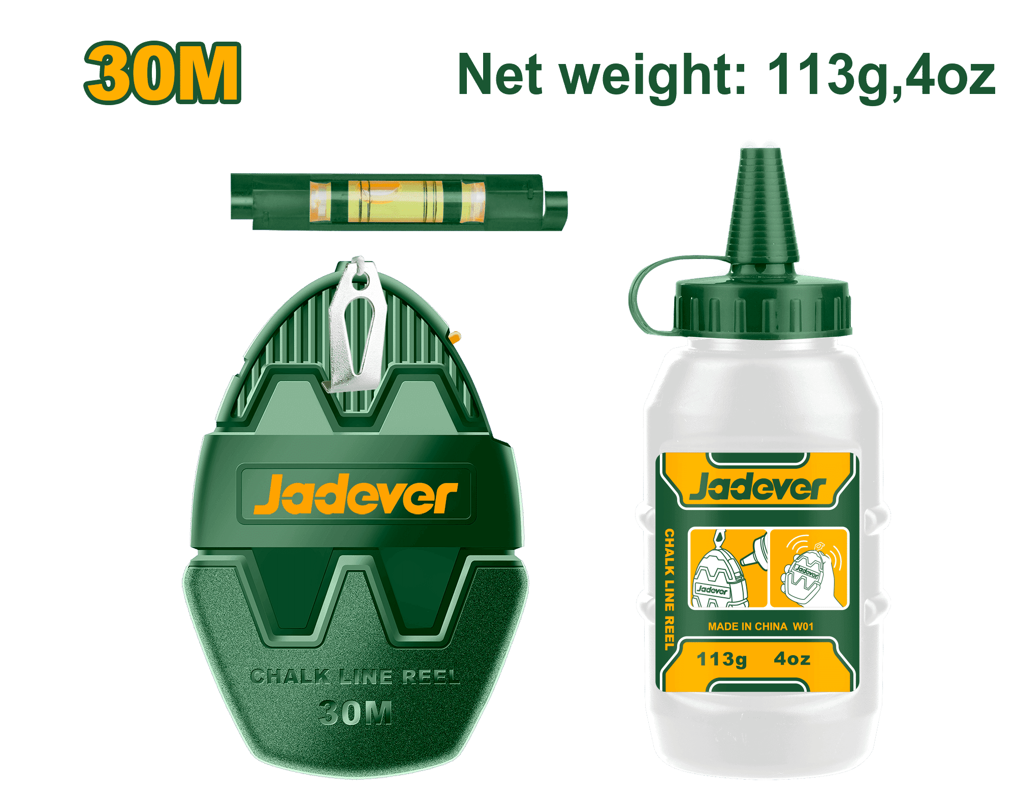 Cordeau Traceur 30 m Avec Bouteille de Craie - JADEVER