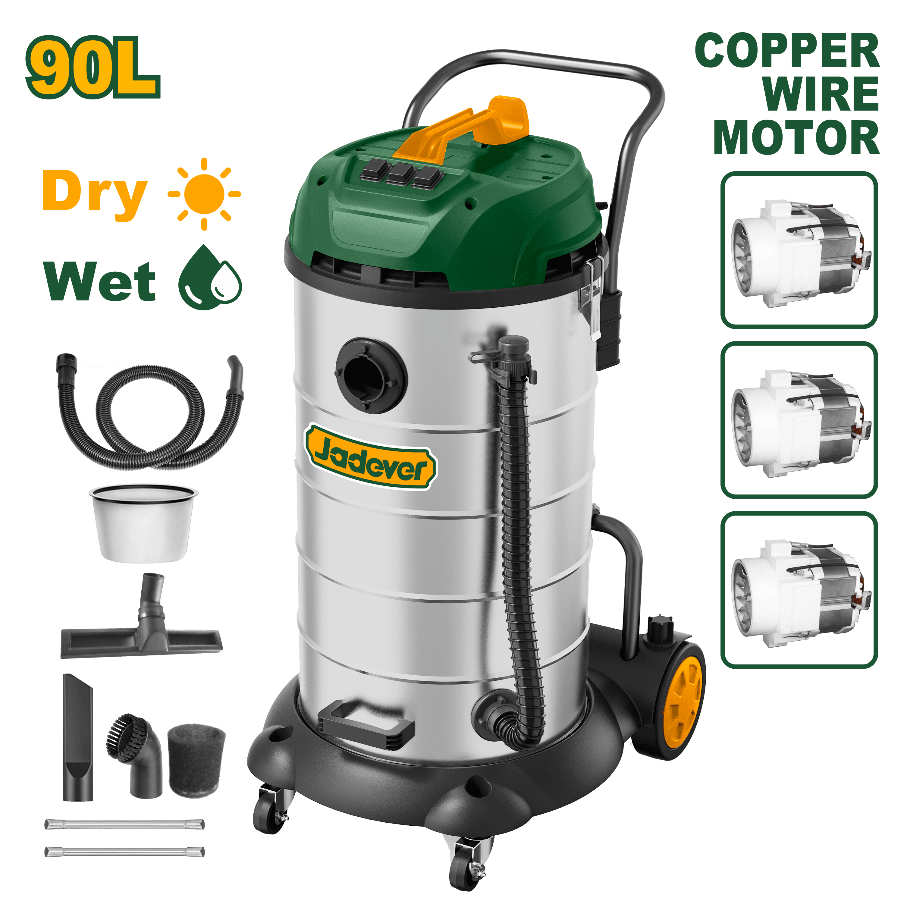Aspirateur 90L 3 Moteur 3X1200W - JADEVER
