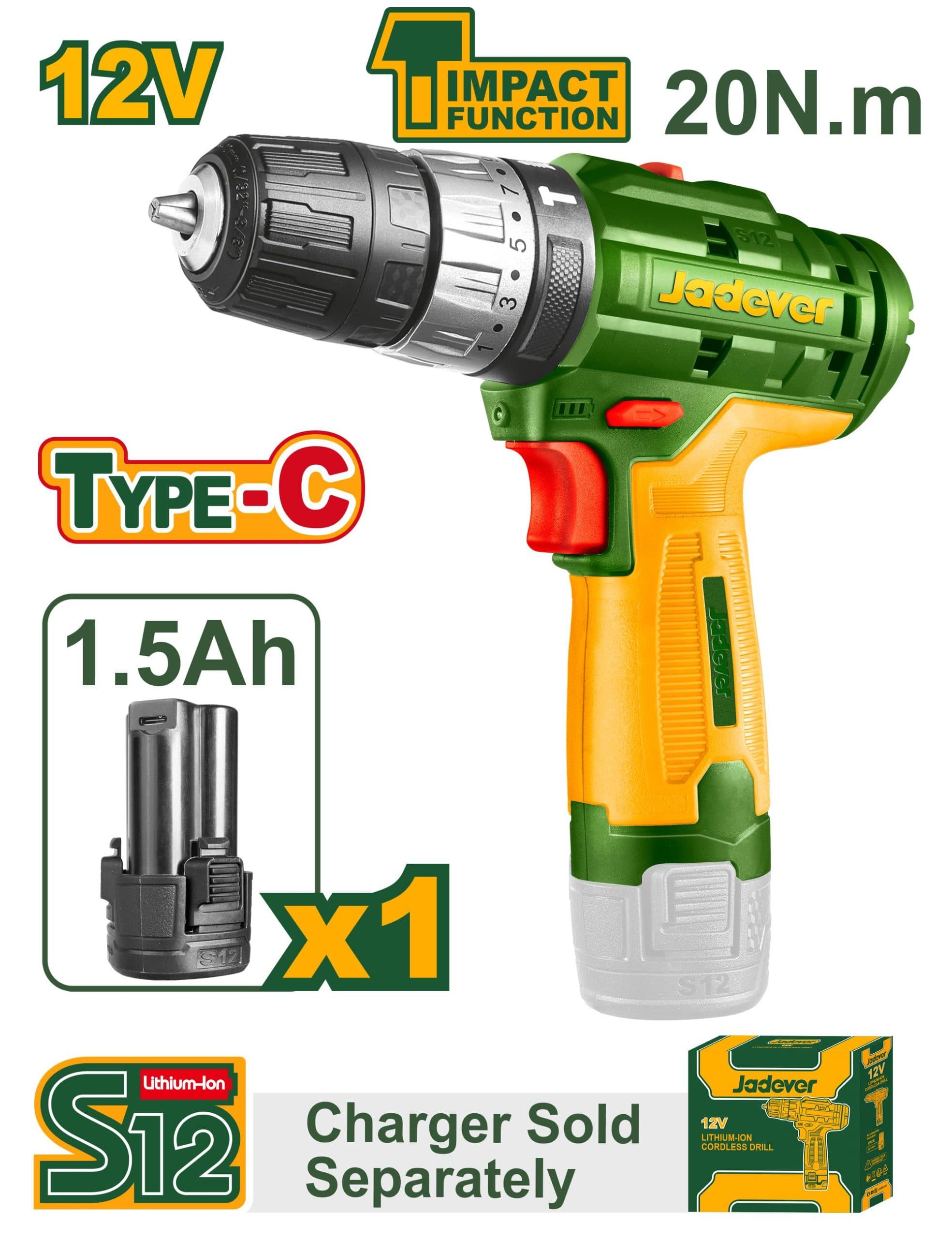 Perseuse Visseuse 12V 20Nm 1 Batterie 1.5Ah Sans Chargeur - JADEVER