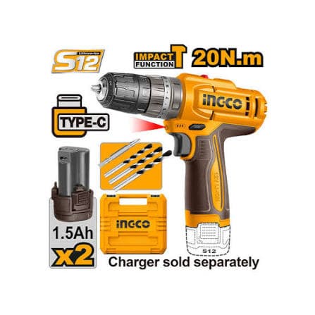Perceuse Visseuse A Percussion 12V 20Nm + 2 Batteries 1.5Ah - INGCO